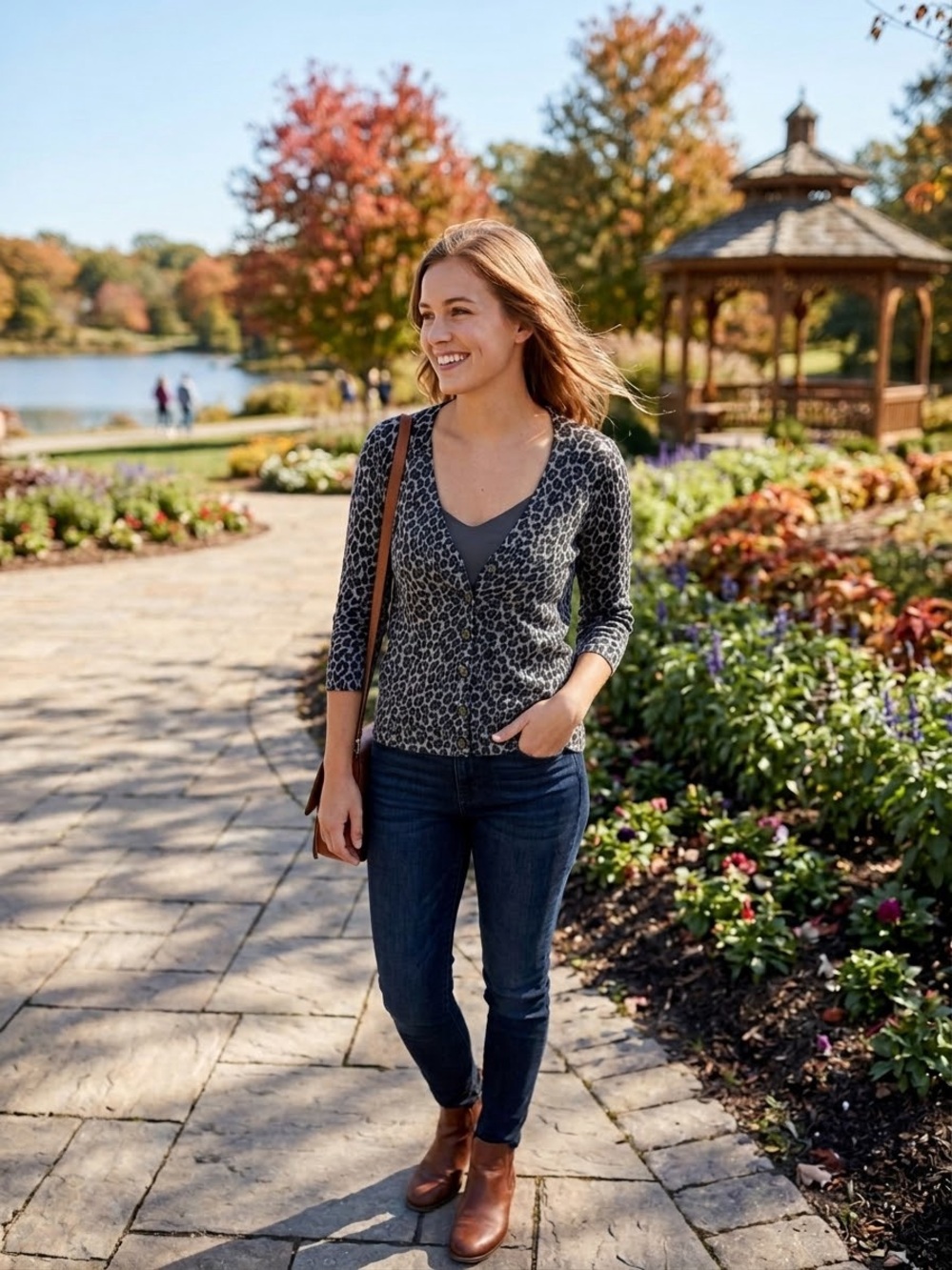 Women’s Grey Leopard Print V-Neck Cardigan